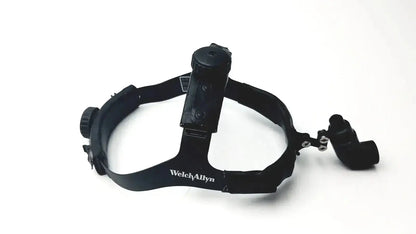 Black welch allyn surgical headlight assy with adjustable arms and central control unit for medical procedures