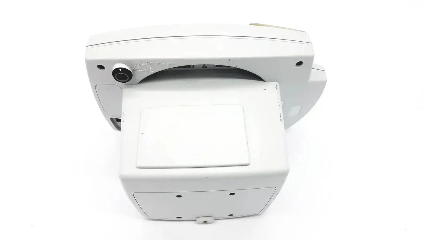 White plastic welch allyn 53000 series vital signs monitor with rectangular display and circular camera lens on top left