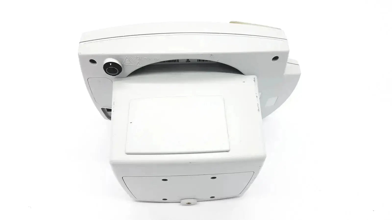 White plastic welch allyn 53000 series vital signs monitor with rectangular display and circular camera lens on top left