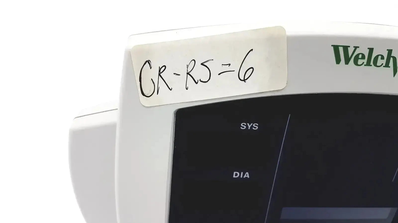 White welch allyn 53000 series vital signs monitor with black display showing sys and dia labels for vital signs monitoring