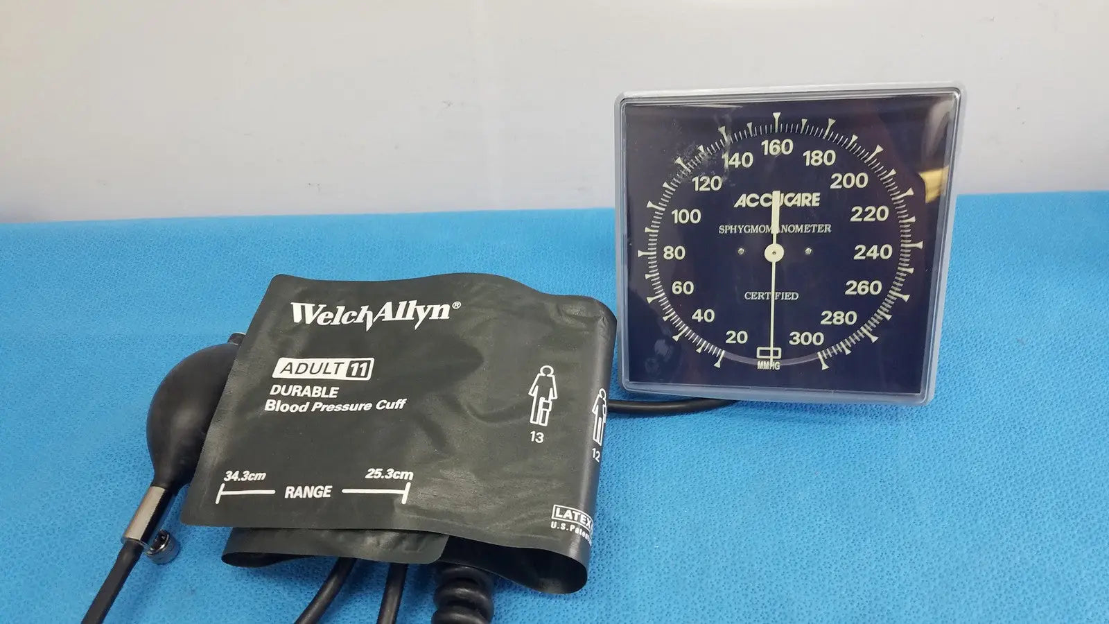 Welch Allyn Adult 11 Blood Presure Cuff & AccuCare Wall Mounted Sphygmomanometer