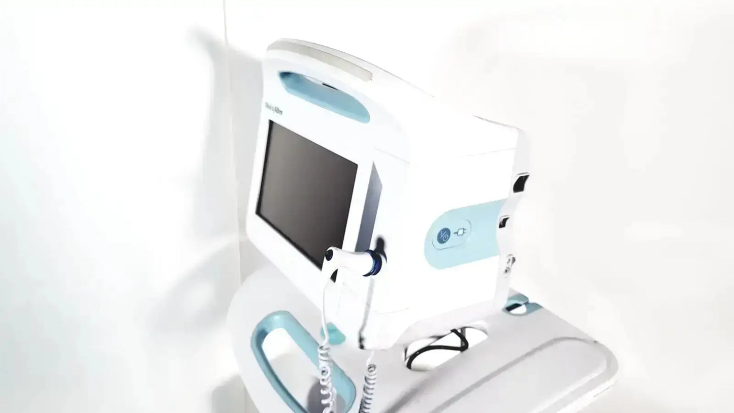 Welch allyn connex vital signs monitor 6000 series wireless light blue and white medical monitor with touchscreen and handle