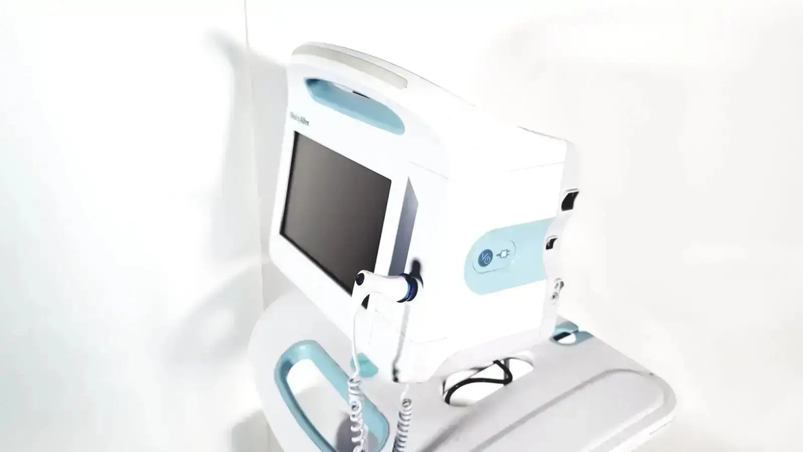 Welch allyn connex vital signs monitor 6000 series wireless light blue and white medical monitor with touchscreen and handle