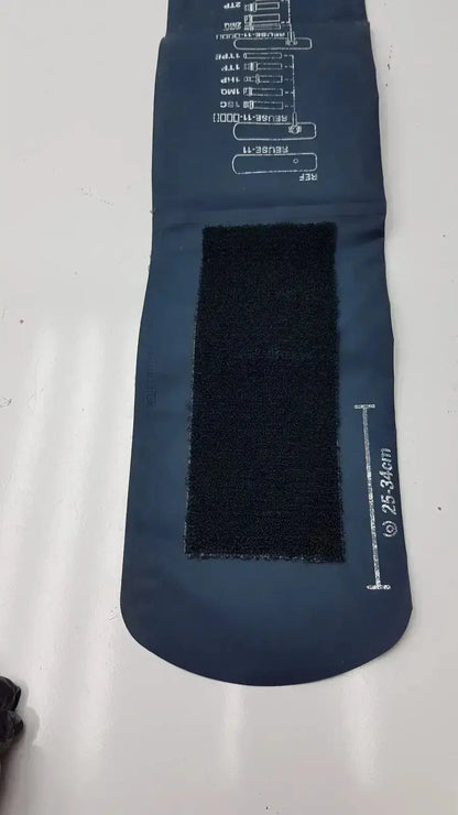 Dark blue welch allyn flexiport reusable blood pressure cuff adult 11 with black velcro patch and measurement markings g-bbdc4-11j