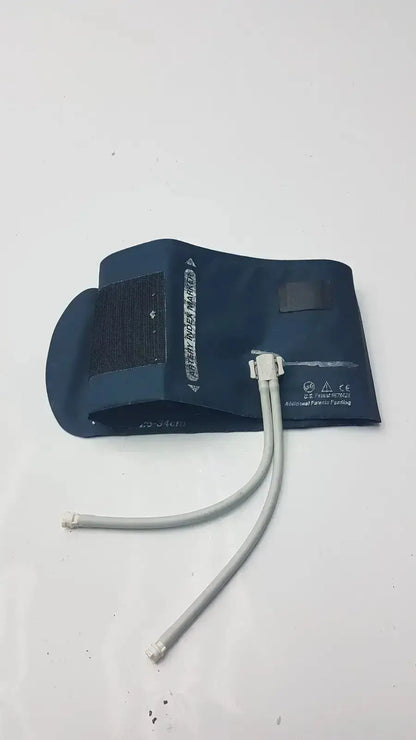 Dark blue welch allyn flexiport reusable blood pressure cuff with gray tubing and white connectors for adult use
