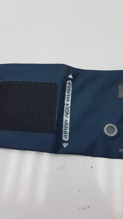Dark blue welch allyn flexiport reusable blood pressure cuff adult 11 with black velcro strap and artery index marker label