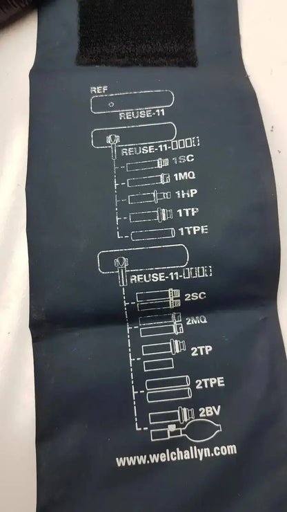 Dark blue welch allyn flexiport reusable blood pressure cuff pouch with white electrical schematic and reference codes g-bbdc4-11j