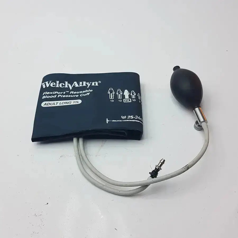 Black welch allyn flexiport reusable blood pressure cuff adult long 11l size with attached inflatable bulb for blood pressure