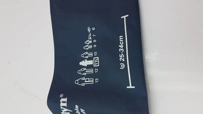 Dark blue welch allyn flexiport reusable blood pressure cuff adult long 11l with white sizing chart and measurement markings