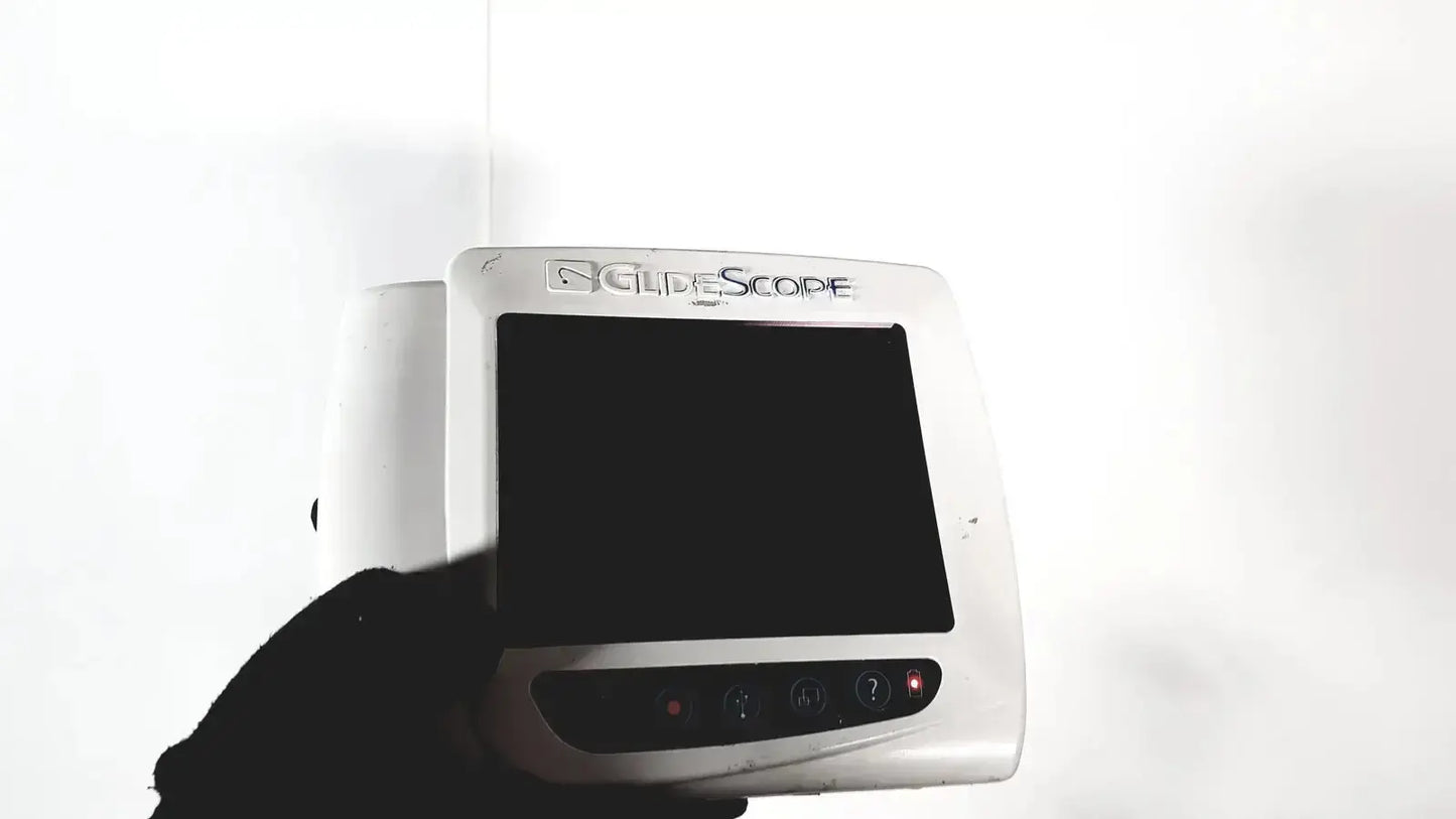 Welch allyn glidescope cobalt avl monitor with white body, black screen, and control buttons on cart and stand