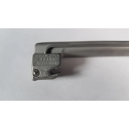 Stainless steel surgical instrument with engraved ’welch allyn 68483 stainless’ marking.