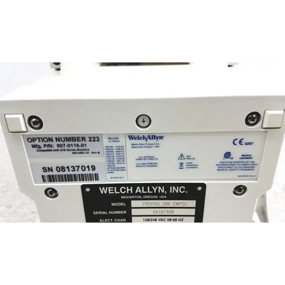 Welch Allyn PROPAQ Encore 206 EL EMPSC Vital Signs Patient Monitor Kit