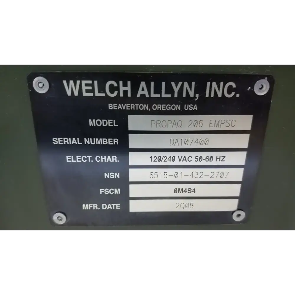 Welch Allyn PROPAQ Encore 206 EL EMPSC Vital Signs Patient Monitor Kit