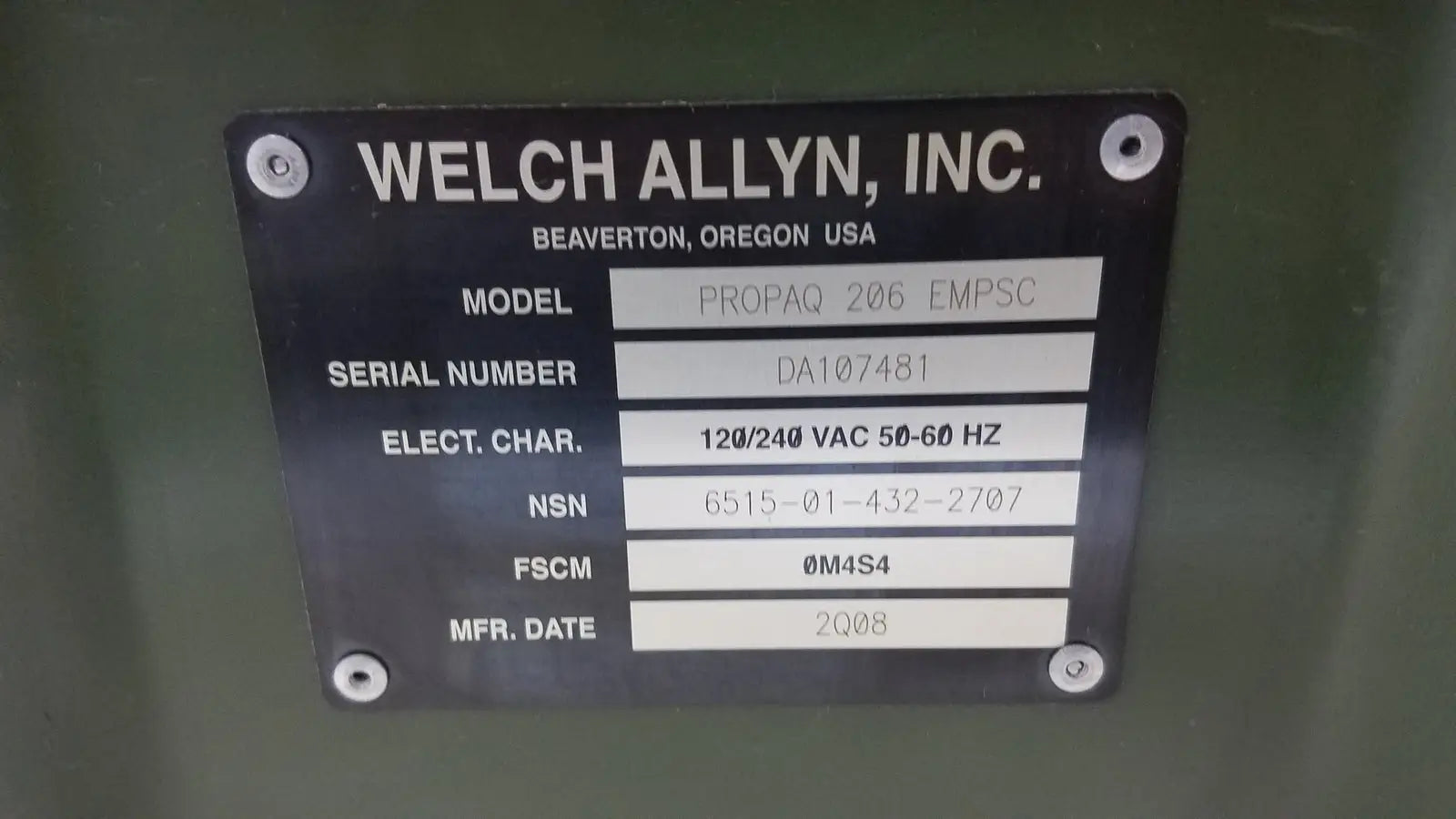 Welch Allyn PROPAQ Encore 206 EMPSC Vital Signs Patient Monitor Kit