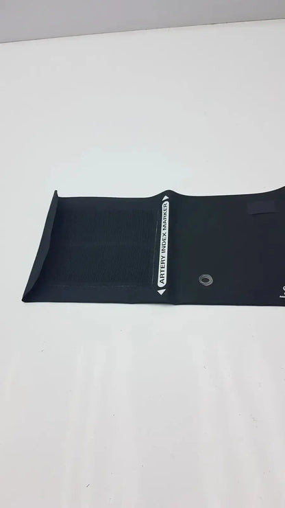 Black arterial index welch allyn flexiport blood pressure cuff made of smooth flexible material with white printed text