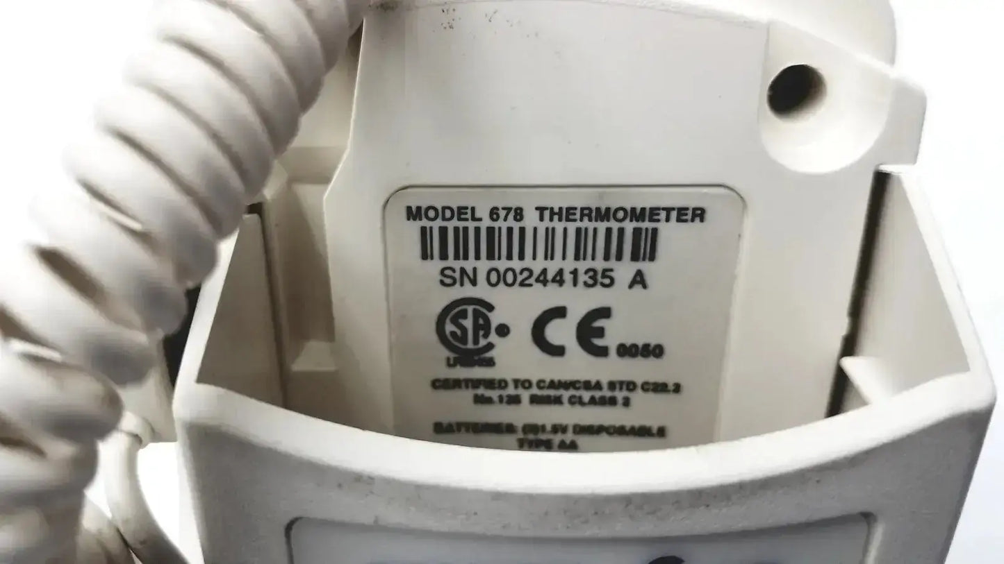 Welch Allyn SureTemp 678 white plastic thermometer with coiled cord and labels for buy used medical equipment