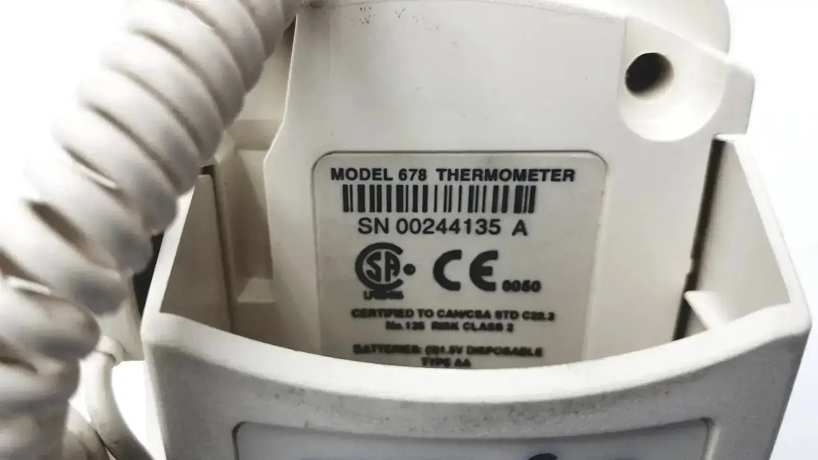 Welch Allyn SureTemp 678 white plastic thermometer with coiled cord and labels for buy used medical equipment
