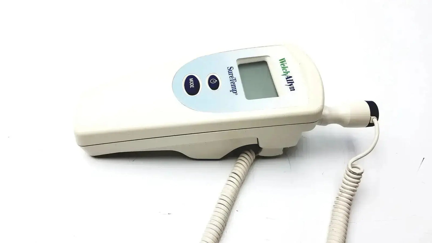 White handheld blood alcohol tester with digital display and blue buttons for buy used medical equipment or pre owned medical equipment