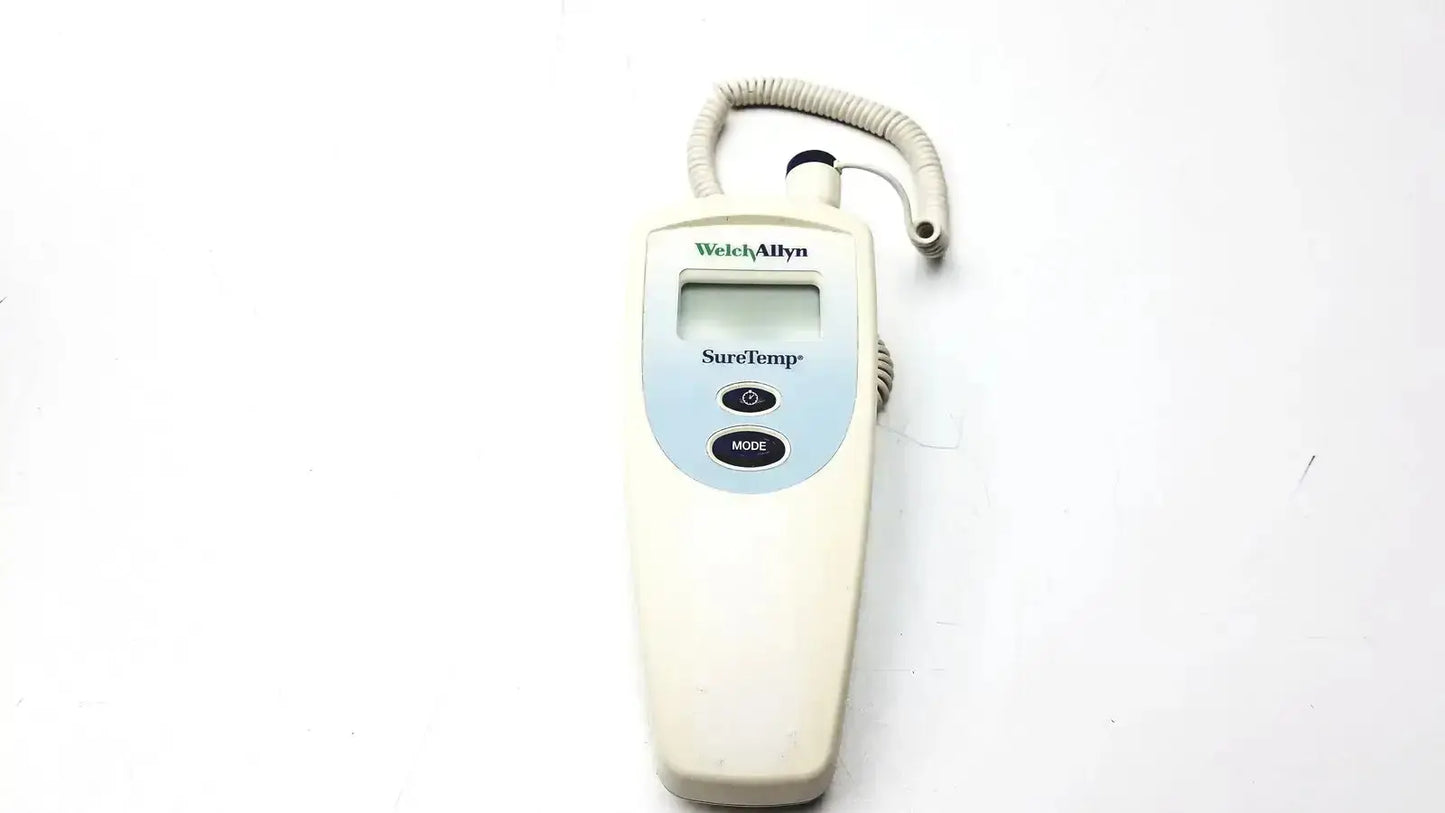 Cream-colored Welch Allyn SureTemp 678 handheld digital thermometer with coiled cable for buy used medical equipment sale