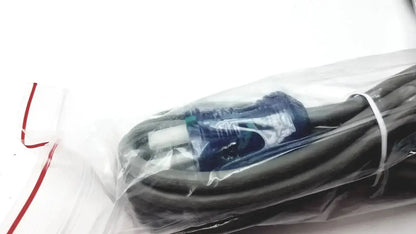 Black power cord with blue and white plug for welch allyn vital signs patient monitor packaged in clear plastic