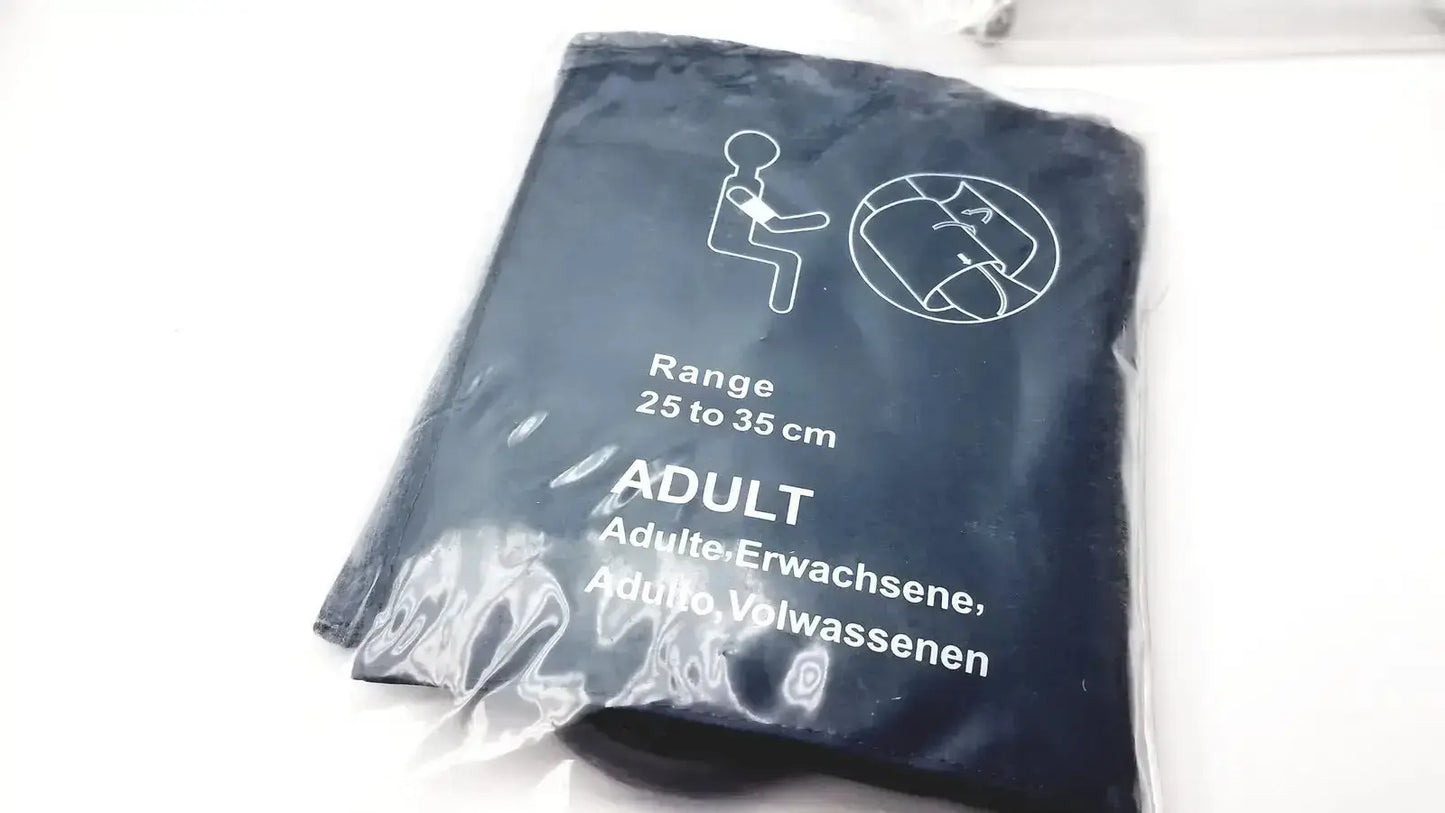 Dark blue adult blood pressure cuff in clear plastic packaging for welch allyn vital signs patient monitor accessories