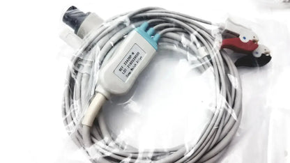 Gray medical cable with light blue and white connector and red black clamps for welch allyn vital signs patient monitor accessories