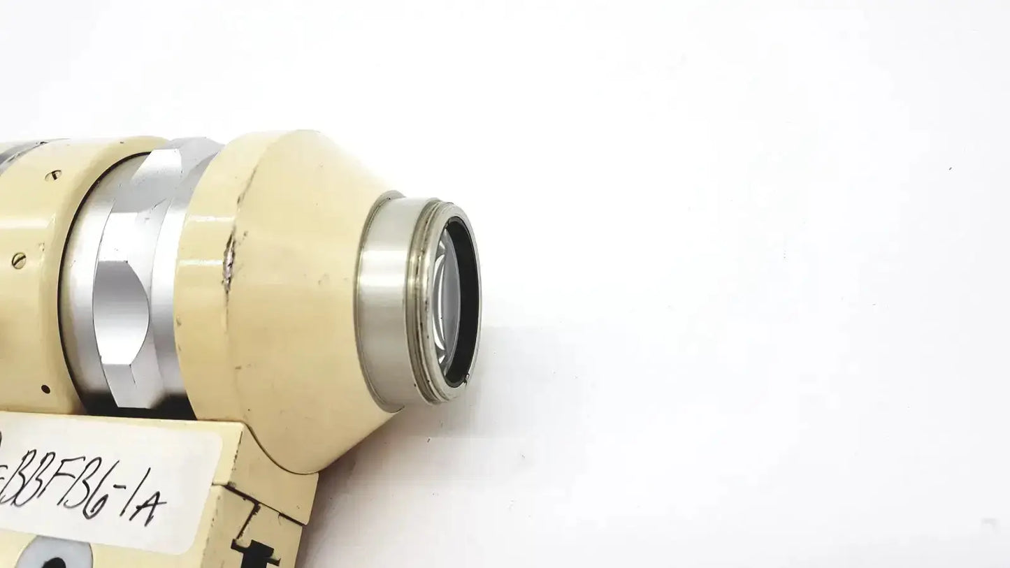 Beige and silver metallic wild heerbrugg m5-26436 microscope objective lens with threaded mounting collar