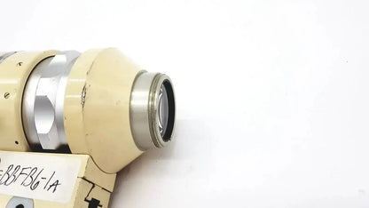 Beige and silver metallic wild heerbrugg m5-26436 microscope objective lens with threaded mounting collar