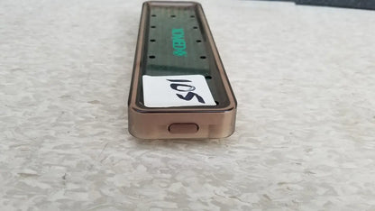 Back side of a rose gold rectangular xomed poly vac medical equipment sterilization case with transparent panel and bonk branding