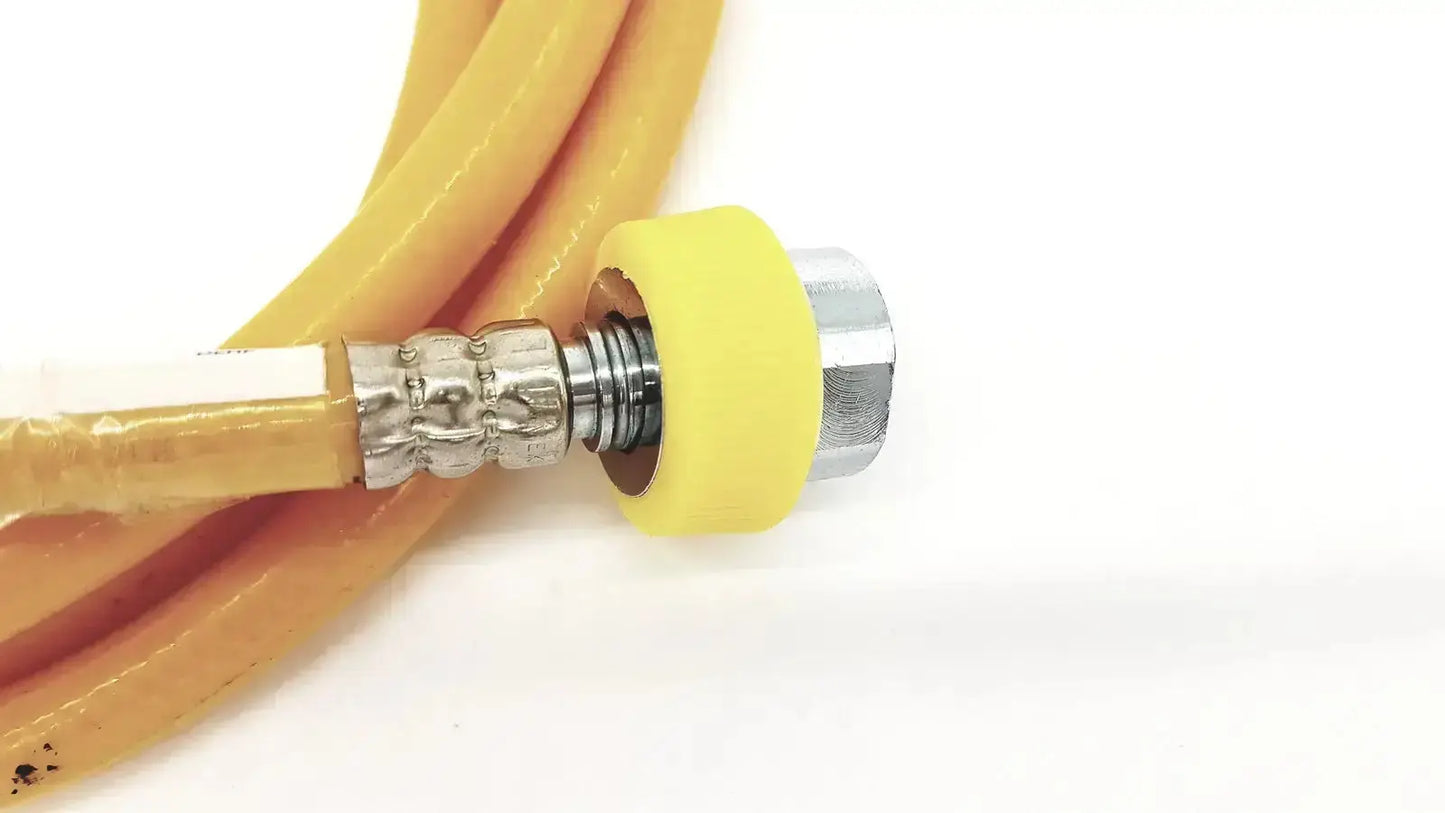 Yellow hose air print lot 08-12 featuring flexible hose with metallic threaded connector and yellow rubber coupling