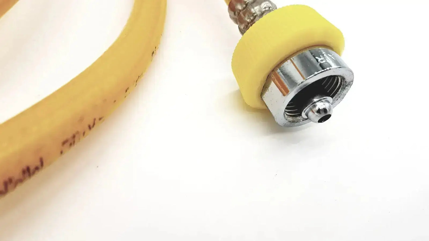 Yellow hose air print lot 08-12 featuring a rubber gas hose with chrome metal connector and yellow foam grip