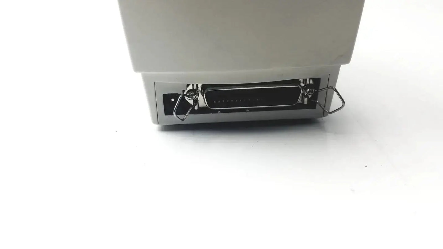 Gray plastic zebra lp2824 thermal label printer back with metallic d-sub connector and two small metal hooks untested